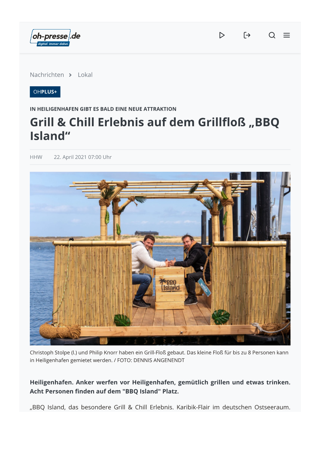 Grill & Chill Erlebnis Auf Dem Grillfloß „BBQ Island"