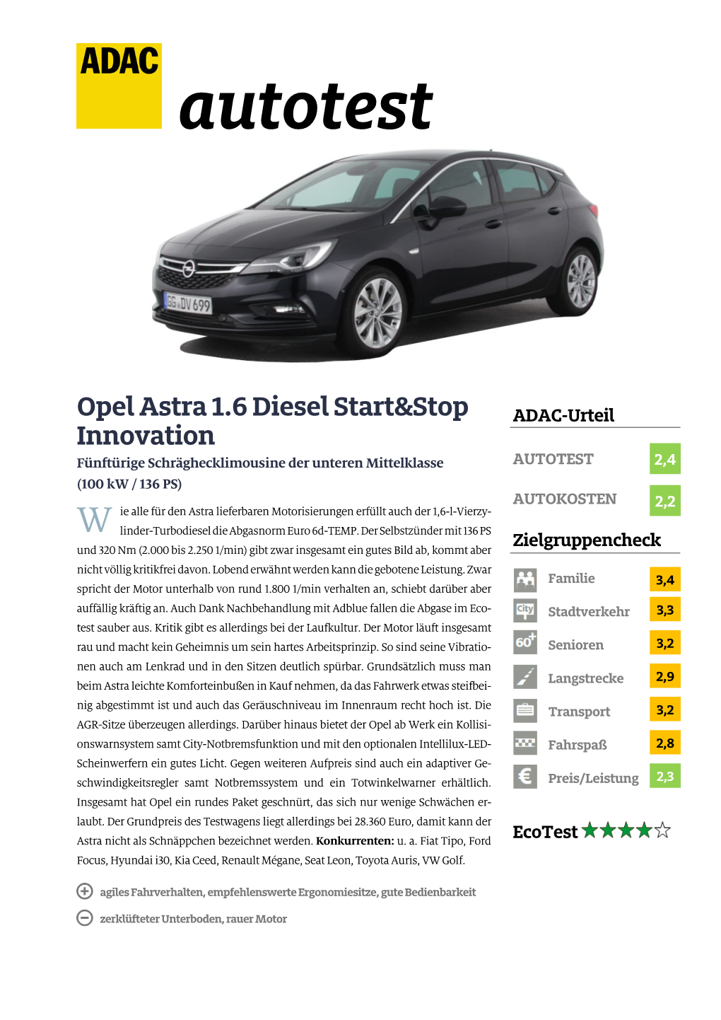 Autotest Opel Astra 1.6 Diesel Start&Stop Innovation