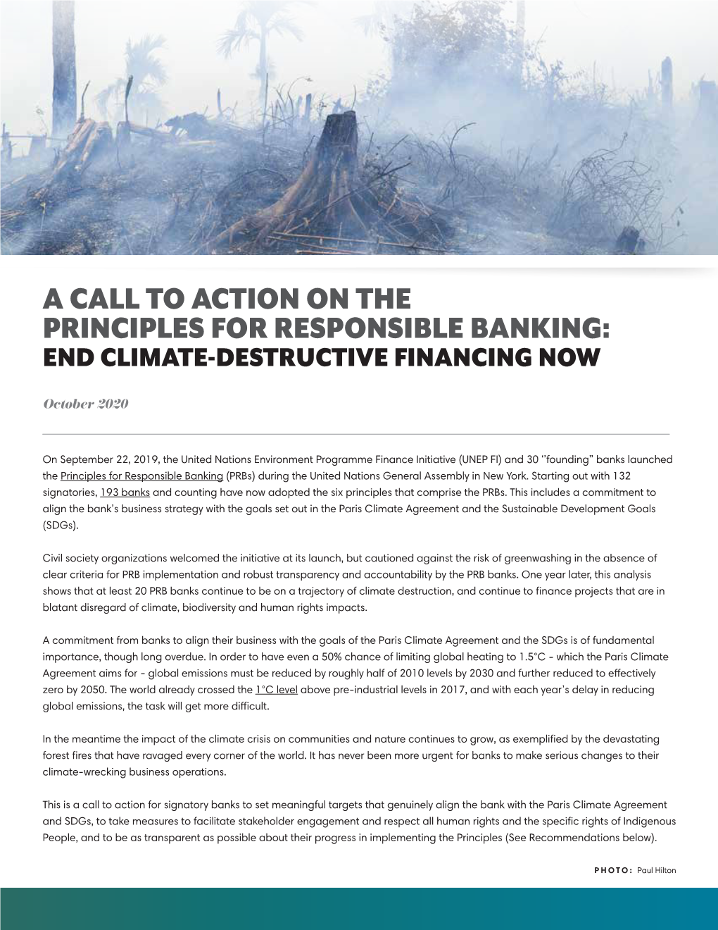 A Call to Action on the Principles for Responsible Banking: End Climate-Destructive Financing Now