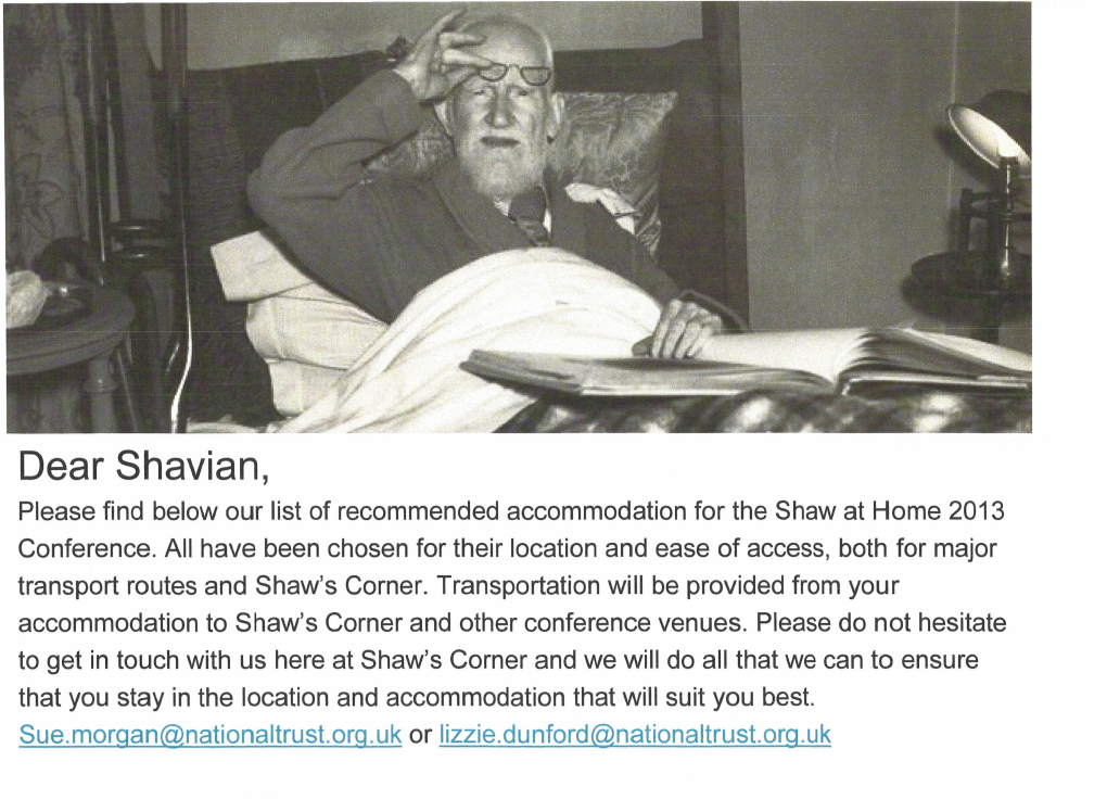 Shaw at Home 2013 Conference Recommended Accommodation