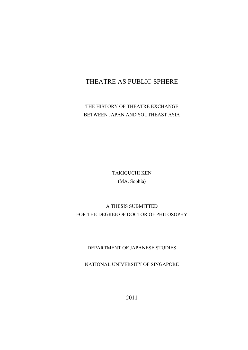 Theatre As Public Sphere