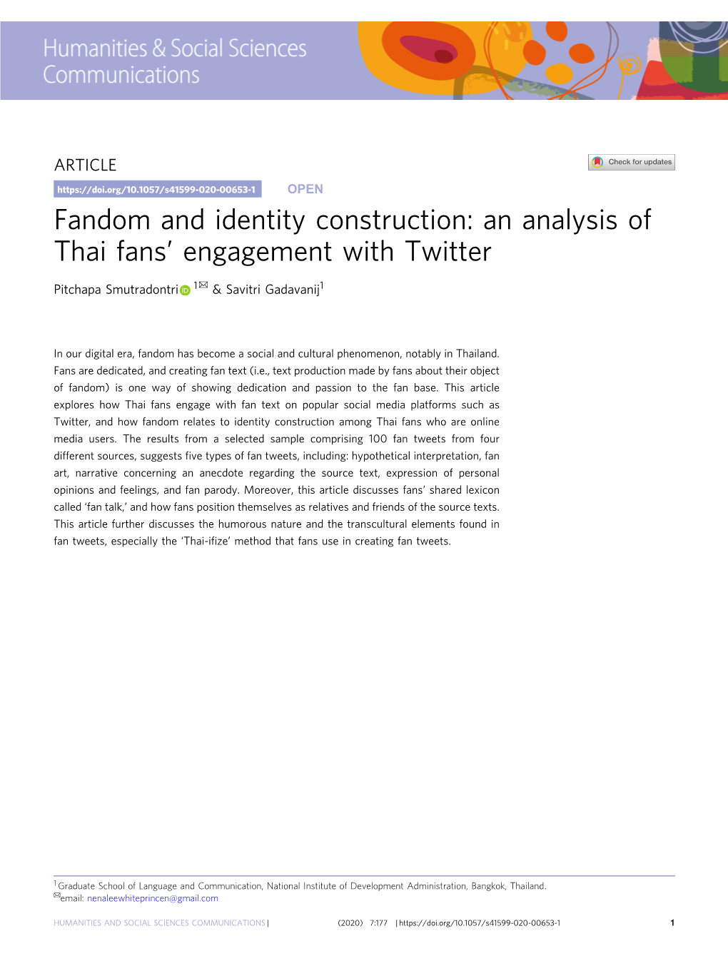 Fandom and Identity Construction: an Analysis of Thai Fans' Engagement with Twitter