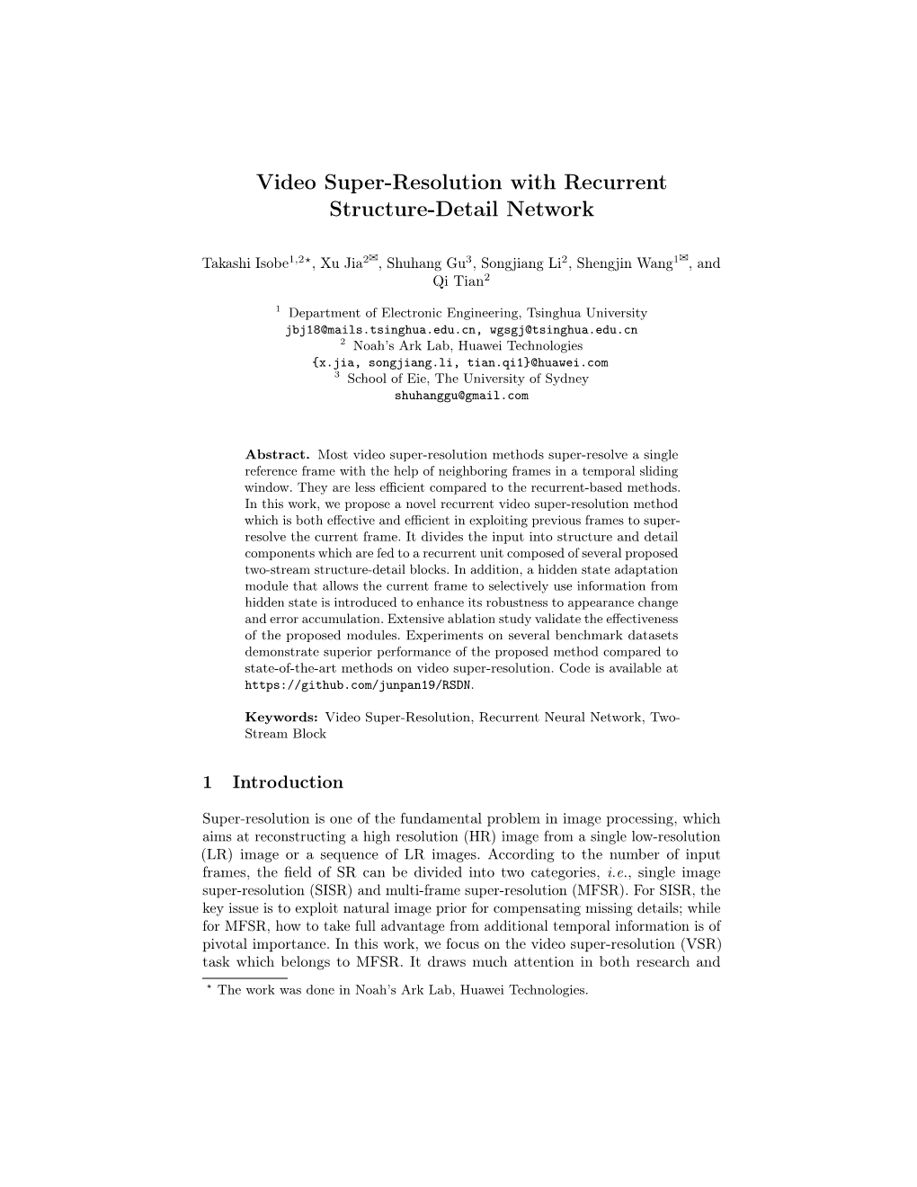 Video Super-Resolution with Recurrent Structure-Detail Network