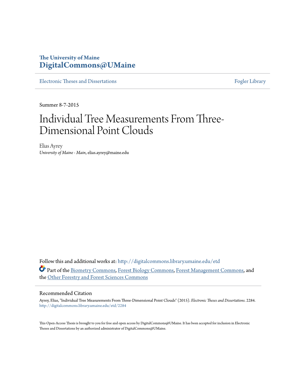 Individual Tree Measurements from Three-Dimensional Point Clouds" (2015)