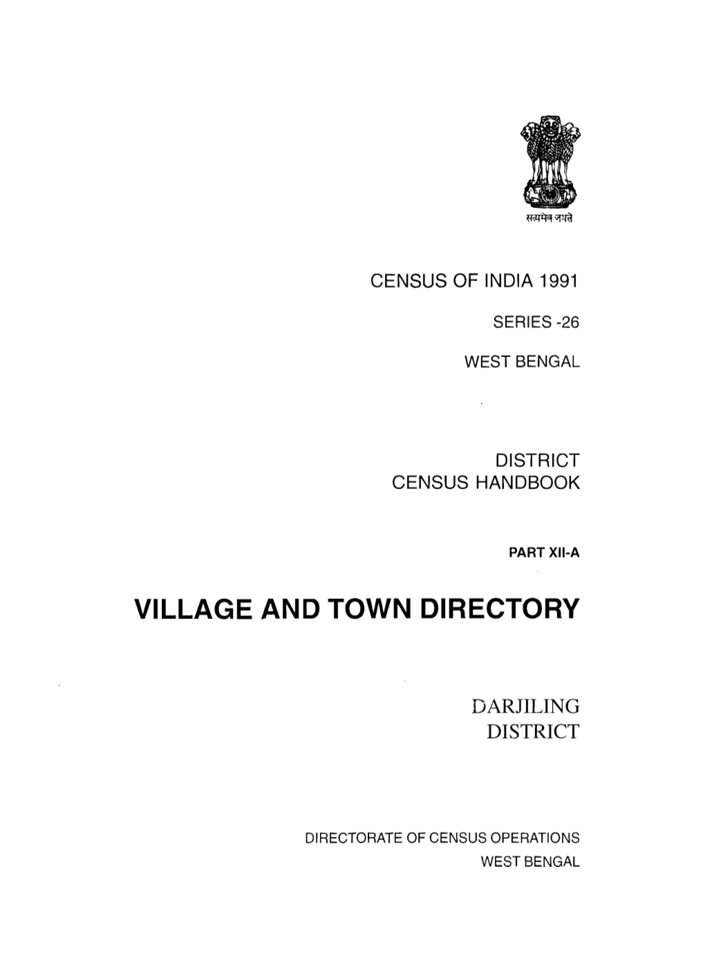 Village and Town Directory, Darjiling, Part XII-A , Series-26, West Bengal