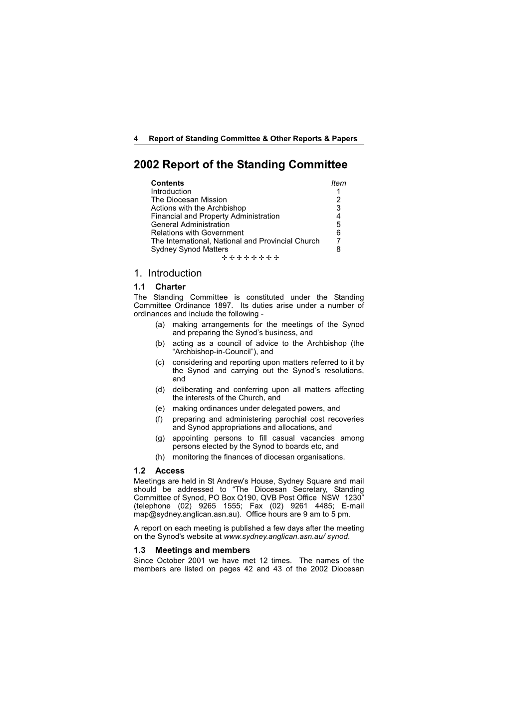 2002 Report of the Standing Committee to Synod