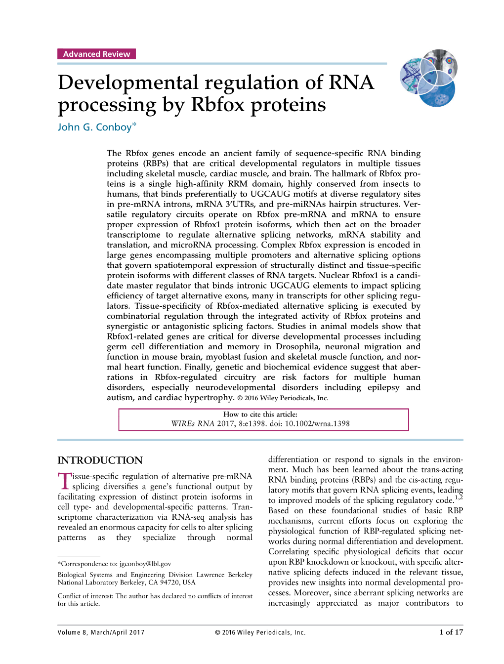 Developmental Regulation of RNA Processing by Rbfox Proteins