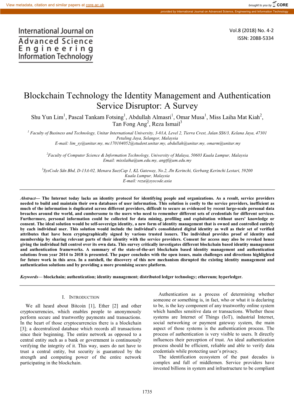 Blockchain Technology the Identity Management And