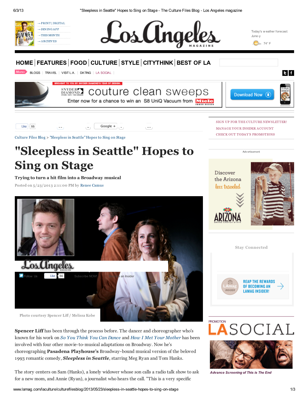 "Sleepless in Seattle" Hopes to Sing on Stage - the Culture Files Blog - Los Angeles Magazine