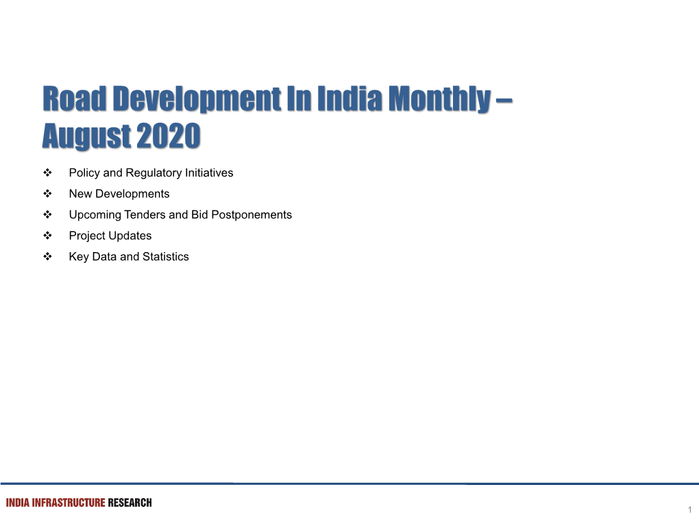 Road Development in India Monthly – August 2020