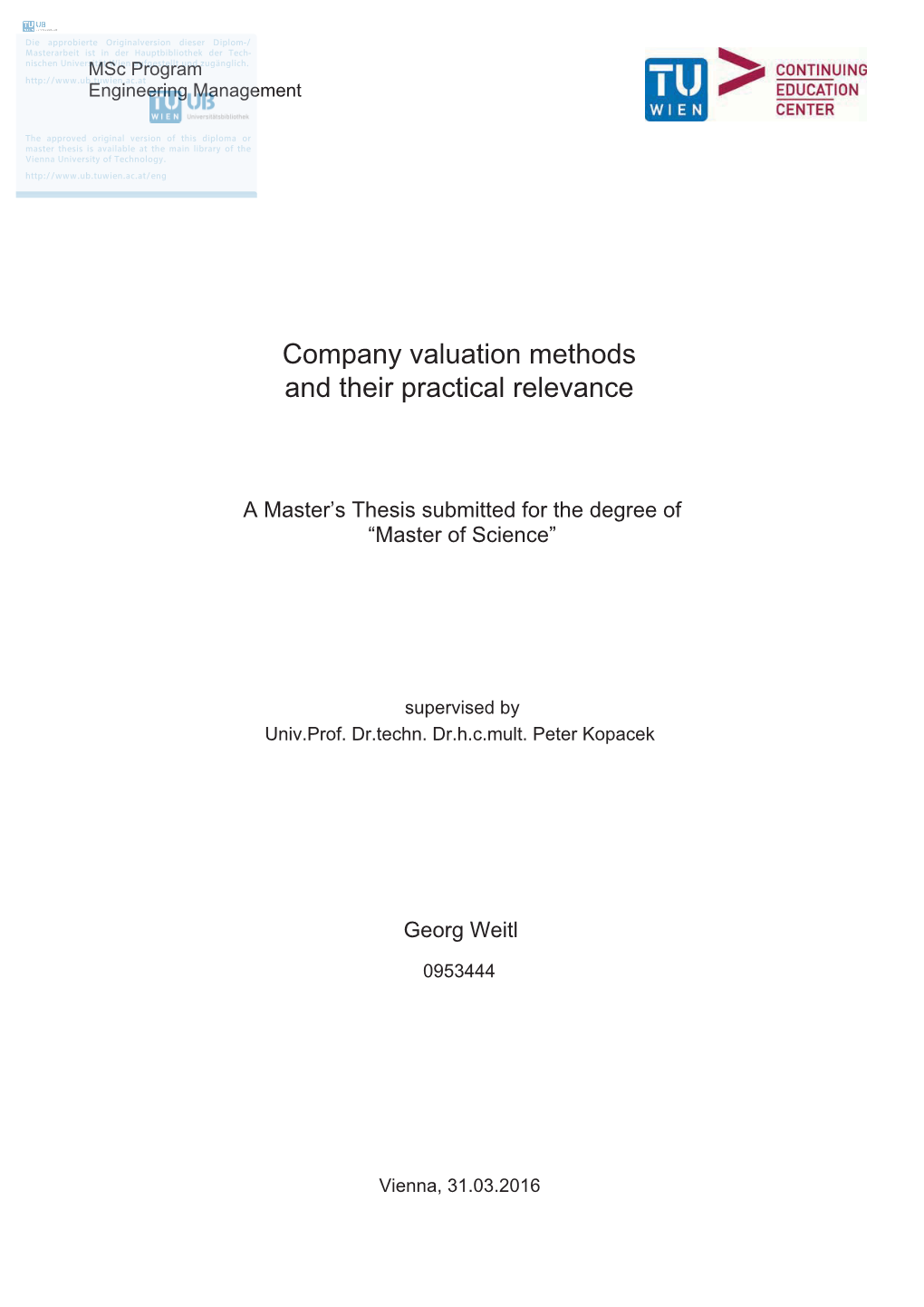 Company Valuation Methods and Their Practical Relevance
