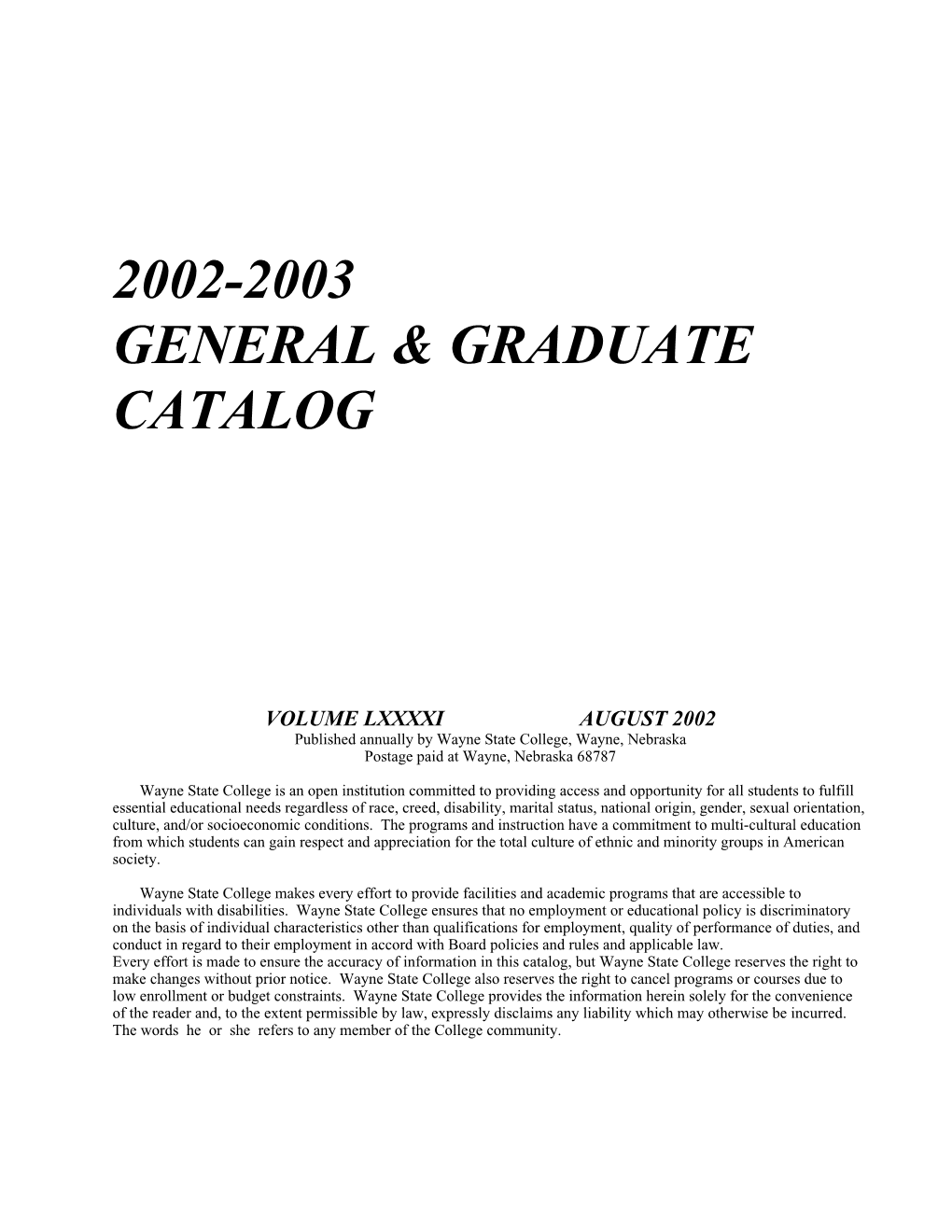 2002-2003 General & Graduate Catalog