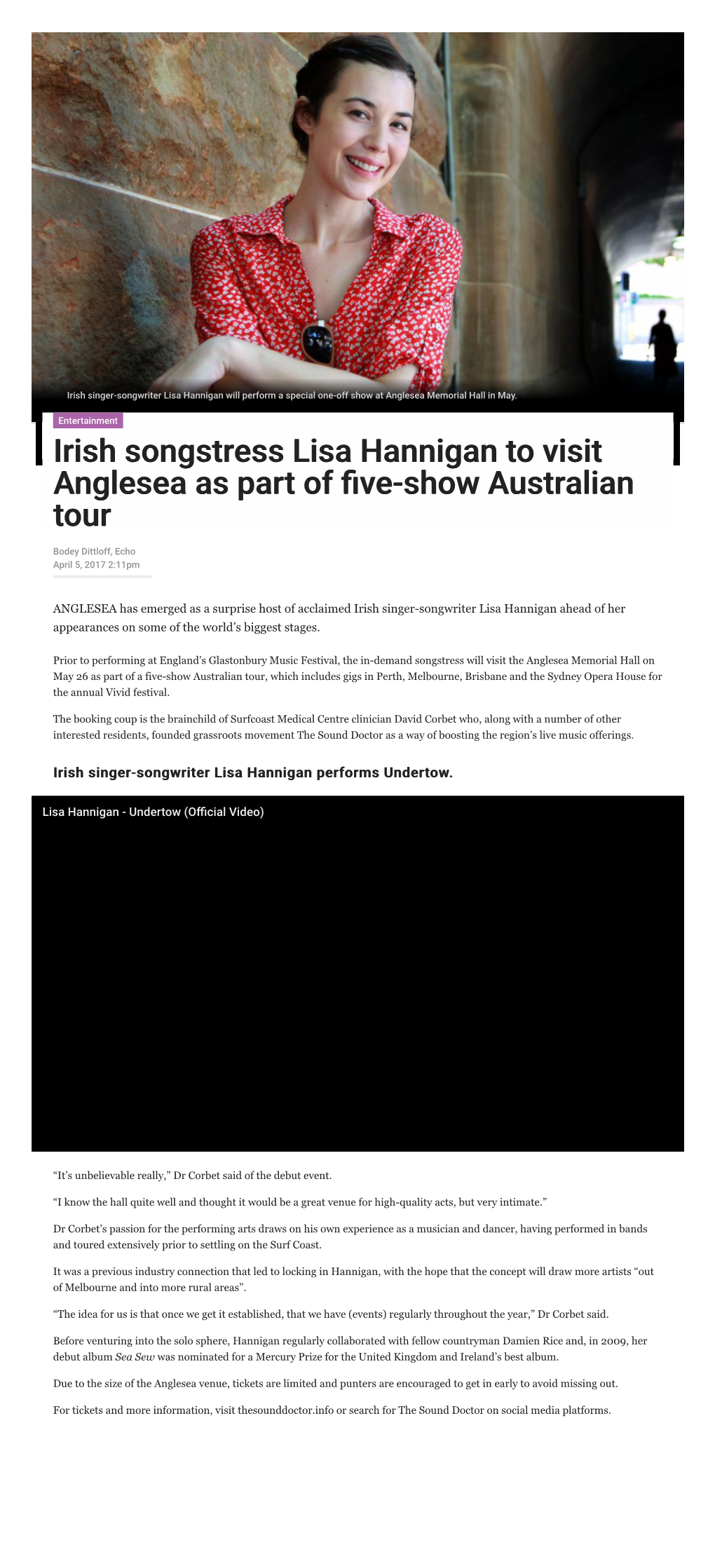 Irish Songstress Lisa Hannigan to Visit Irish Songstress Lisa Hannigan To