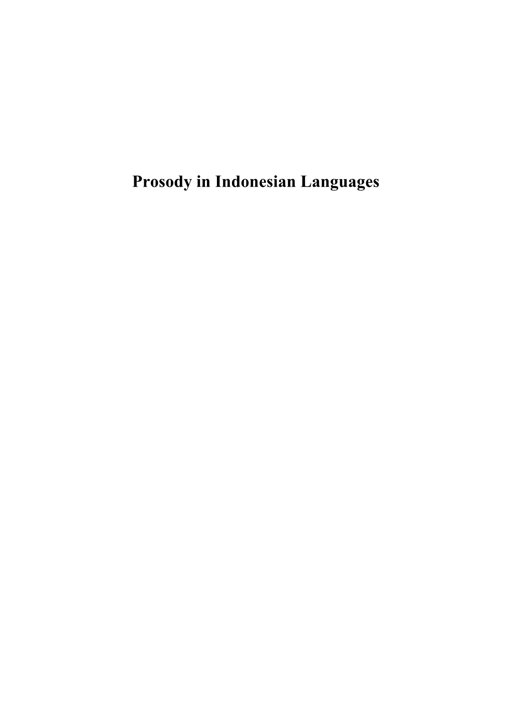 Prosody in Indonesian Languages