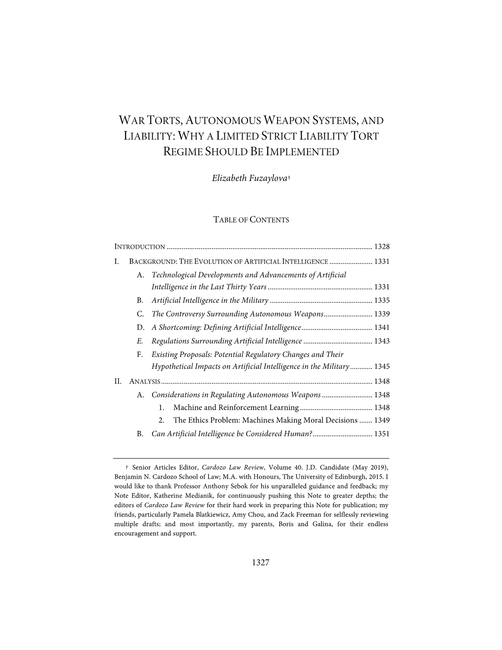 War Torts,Autonomous Weapon Systems,And