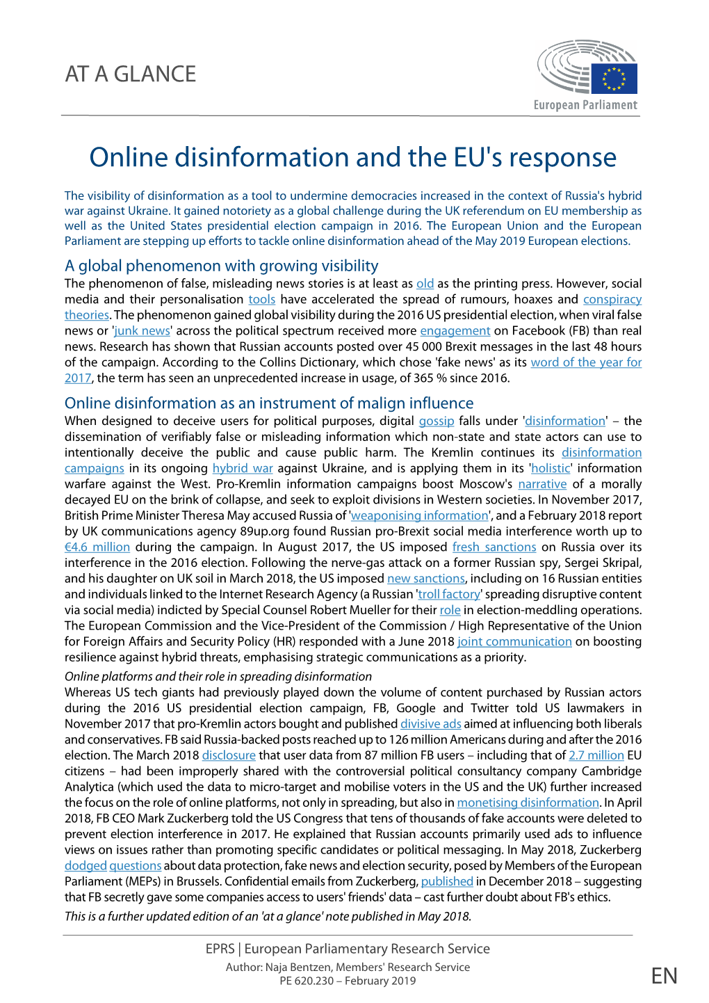 Online Disinformation and the EU's Response