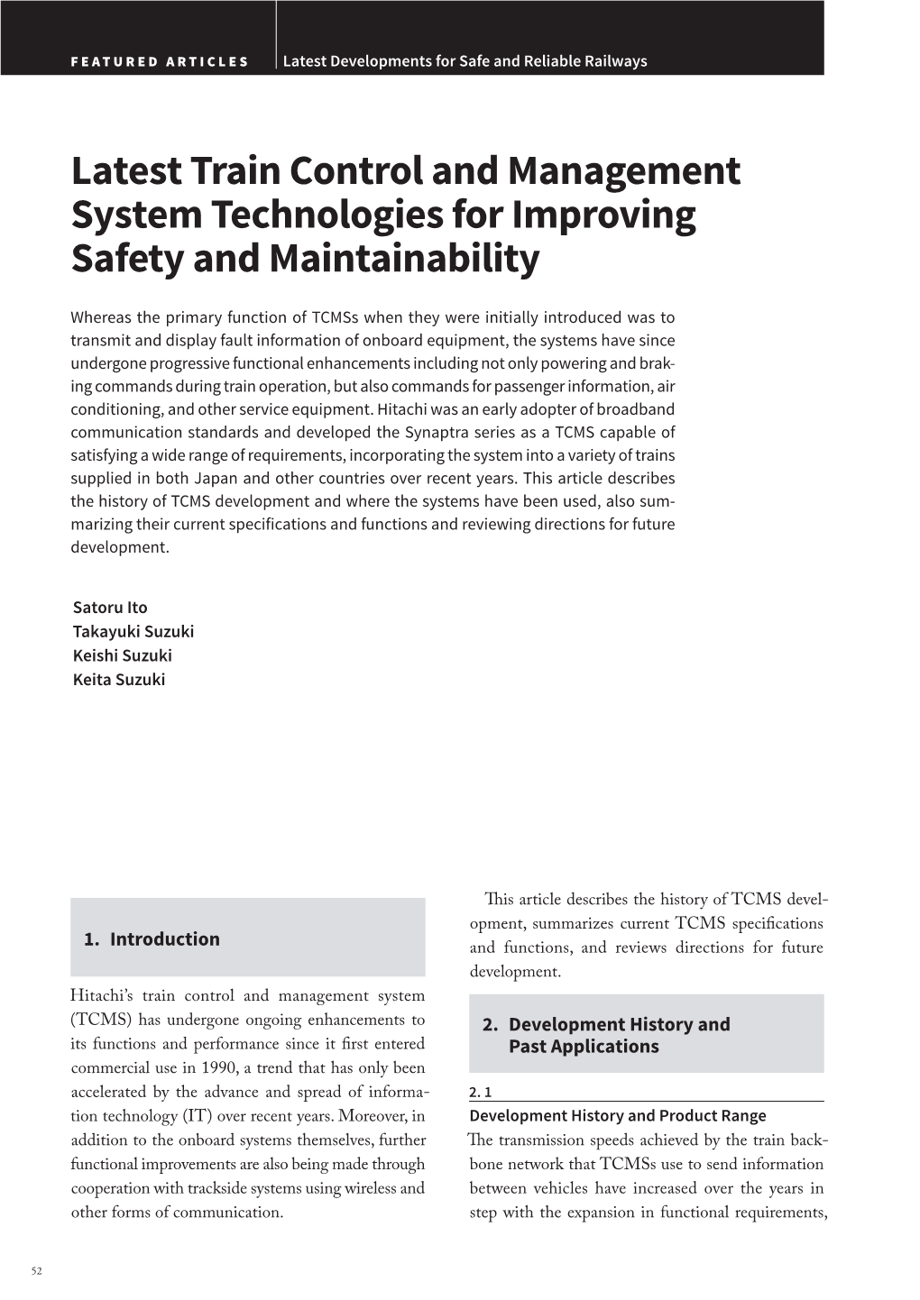 Latest Train Control and Management System Technologies for Improving Safety and Maintainability