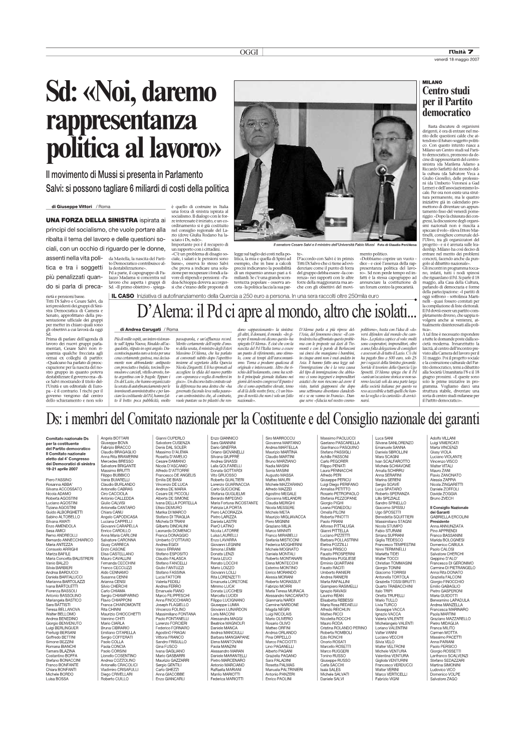 Sd: «Noi, Daremo Per Il Partito Democratico