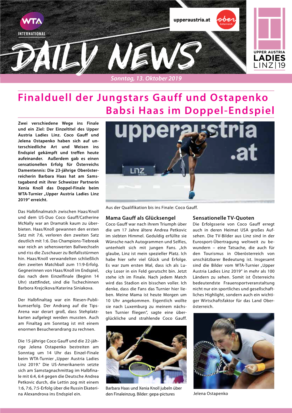 Finalduell Der Jungstars Gauff Und Ostapenko Babsi Haas Im Doppel-Endspiel