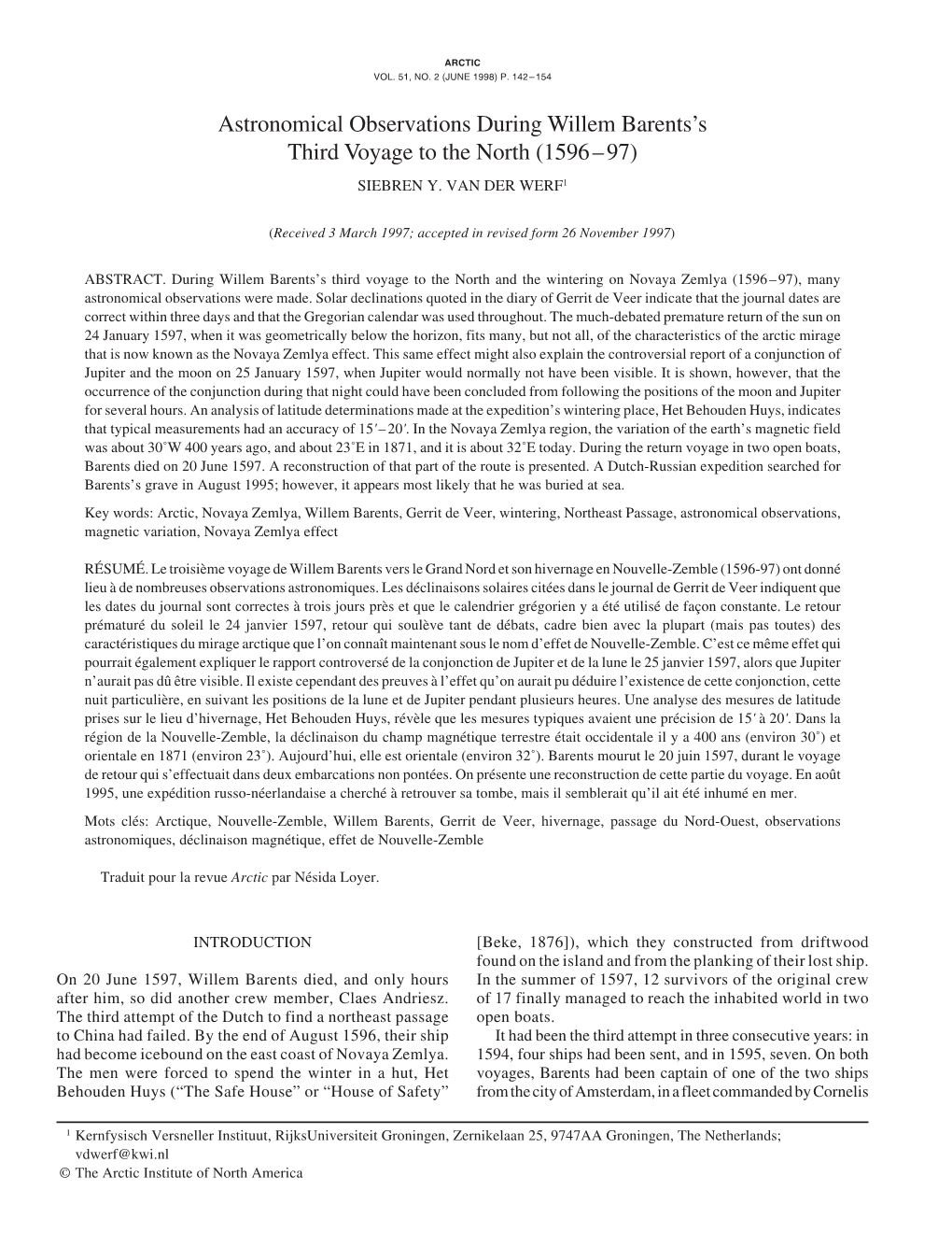 Astronomical Observations During Willem Barents's Third Voyage To