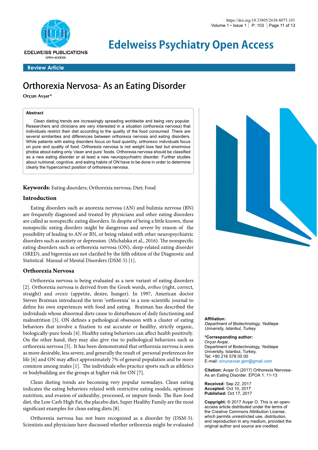 Orthorexia Nervosa- As an Eating Disorder Orçun Avşar*