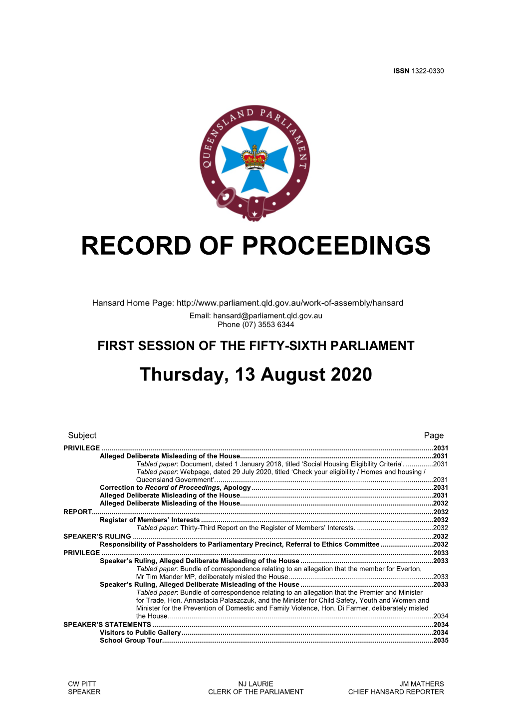 Record of Proceedings