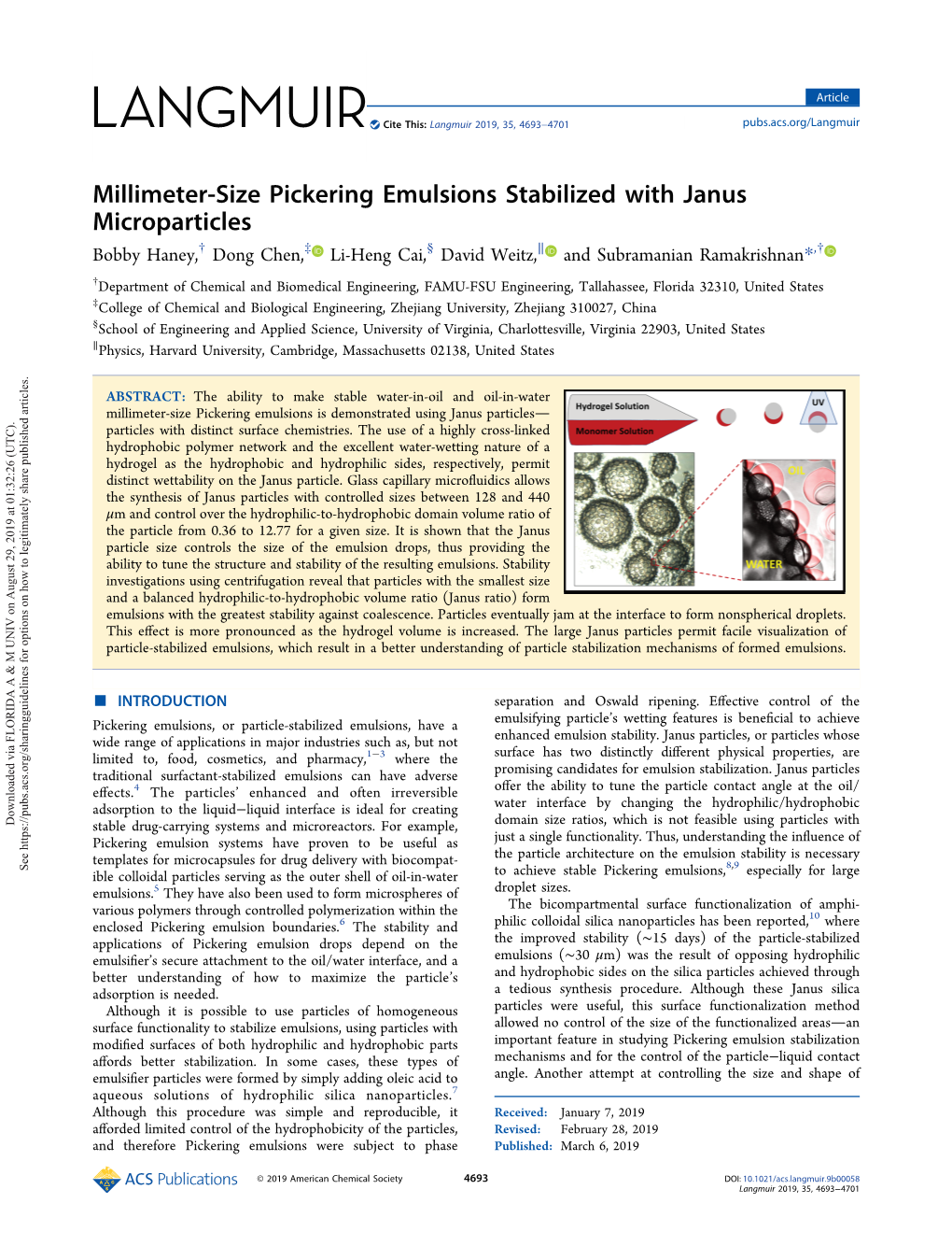 Millimeter-Size Pickering Emulsions Stabilized with Janus Microparticles