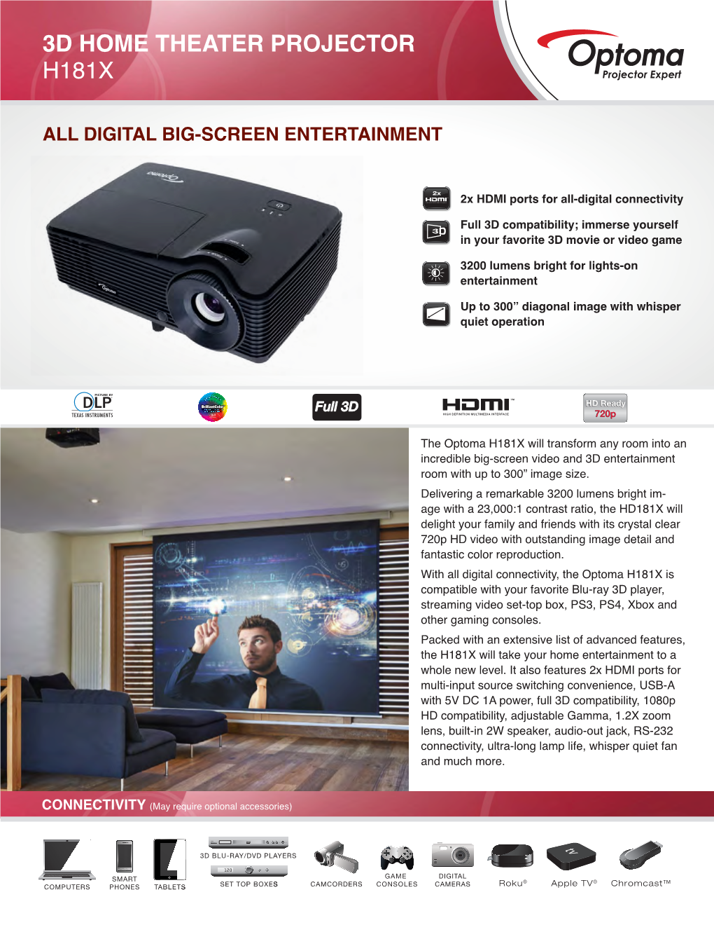 3D Home Theater Projector H181x