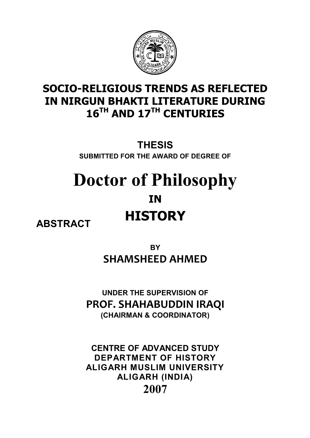 Doctor of Philosophy in HISTORY ABSTRACT