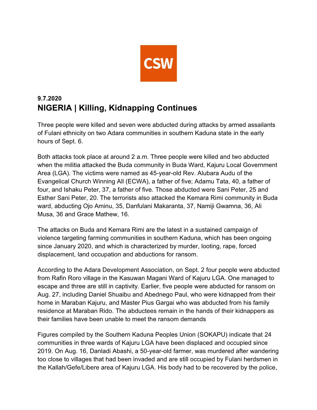 NIGERIA | Killing, Kidnapping Continues
