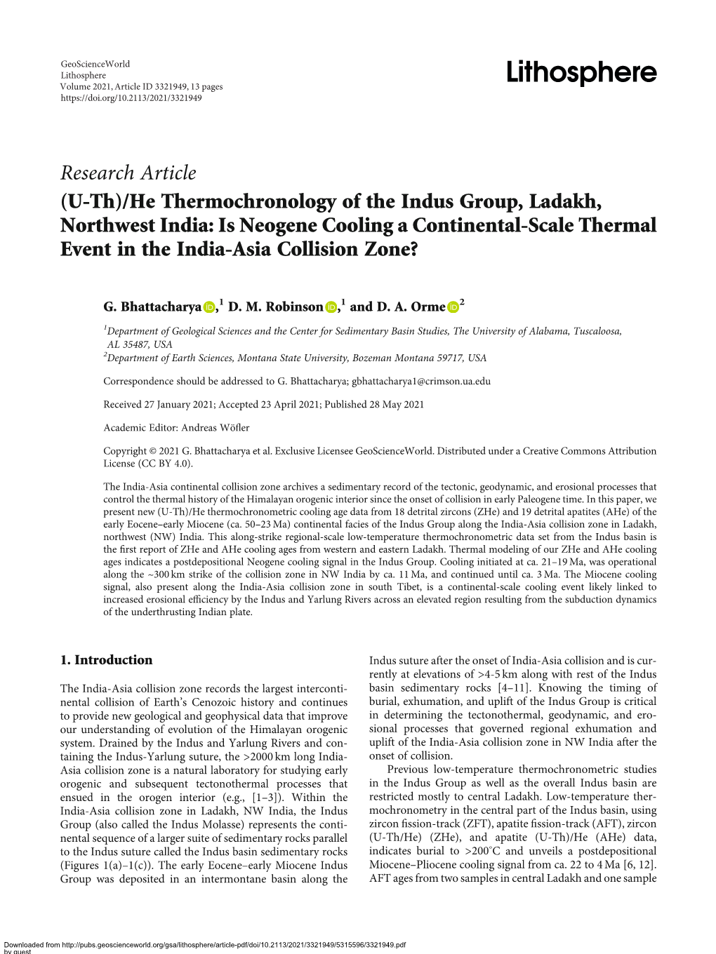 Research Article (U-Th)/He Thermochronology of the Indus Group, Ladakh, Northwest India