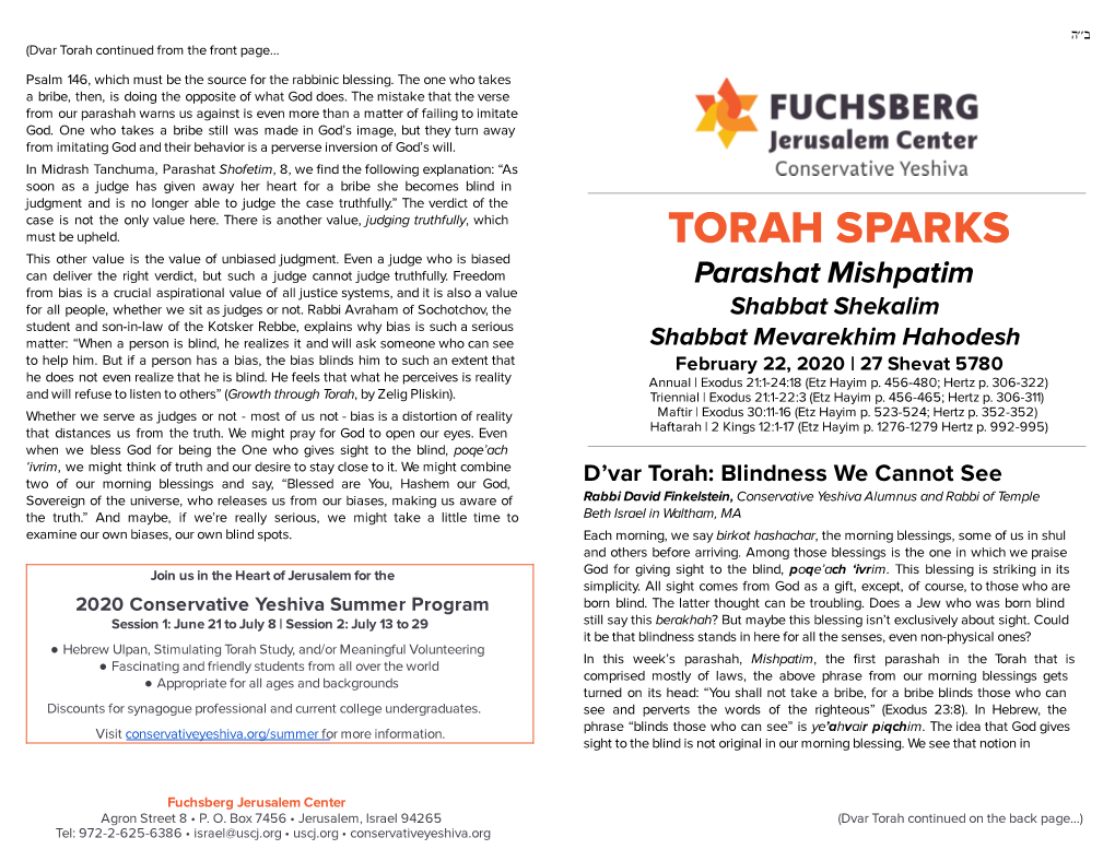 TORAH SPARKS This Other Value Is the Value of Unbiased Judgment