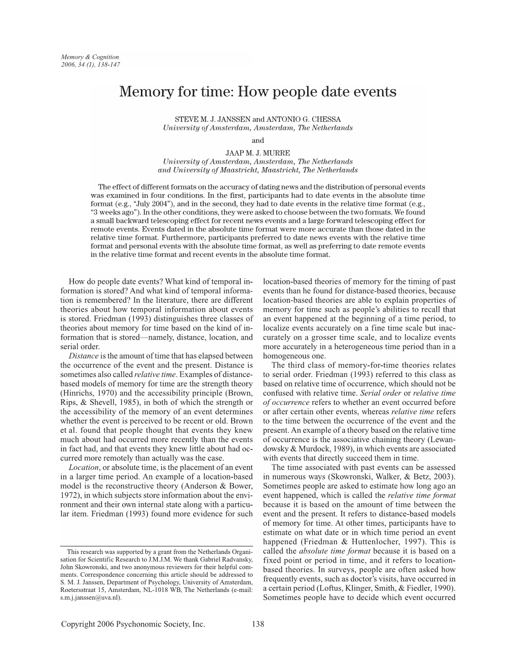 Memory for Time: How People Date Events