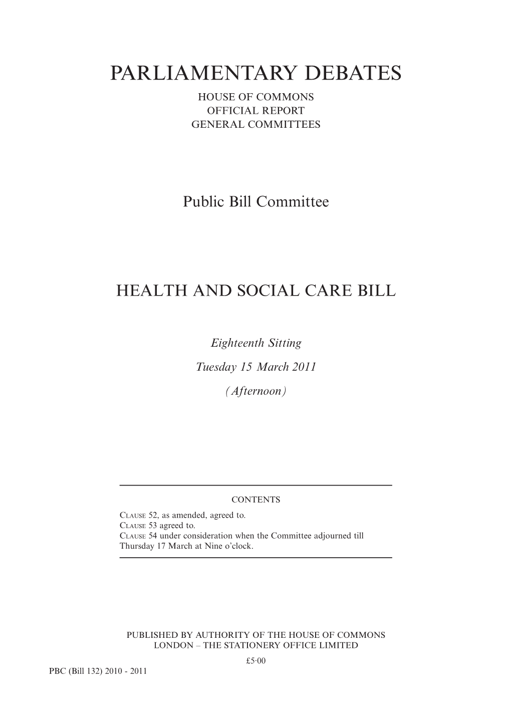 Parliamentary Debates House of Commons Official Report General Committees