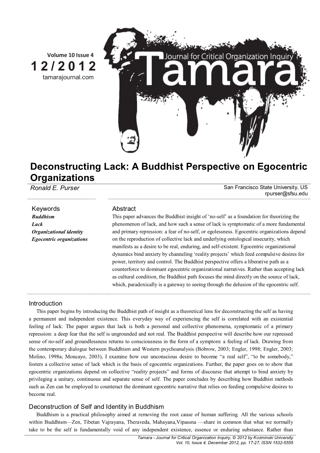 Deconstructing Lack: a Buddhist Perspective on Egocentric Organizations • RONALD E