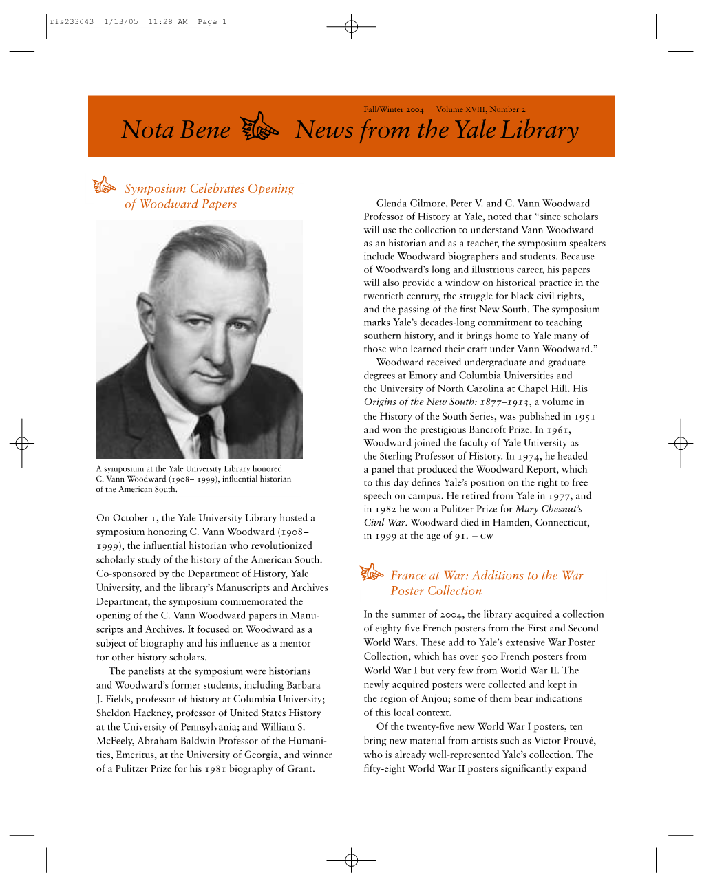 Nota Bene News from the Yale Library