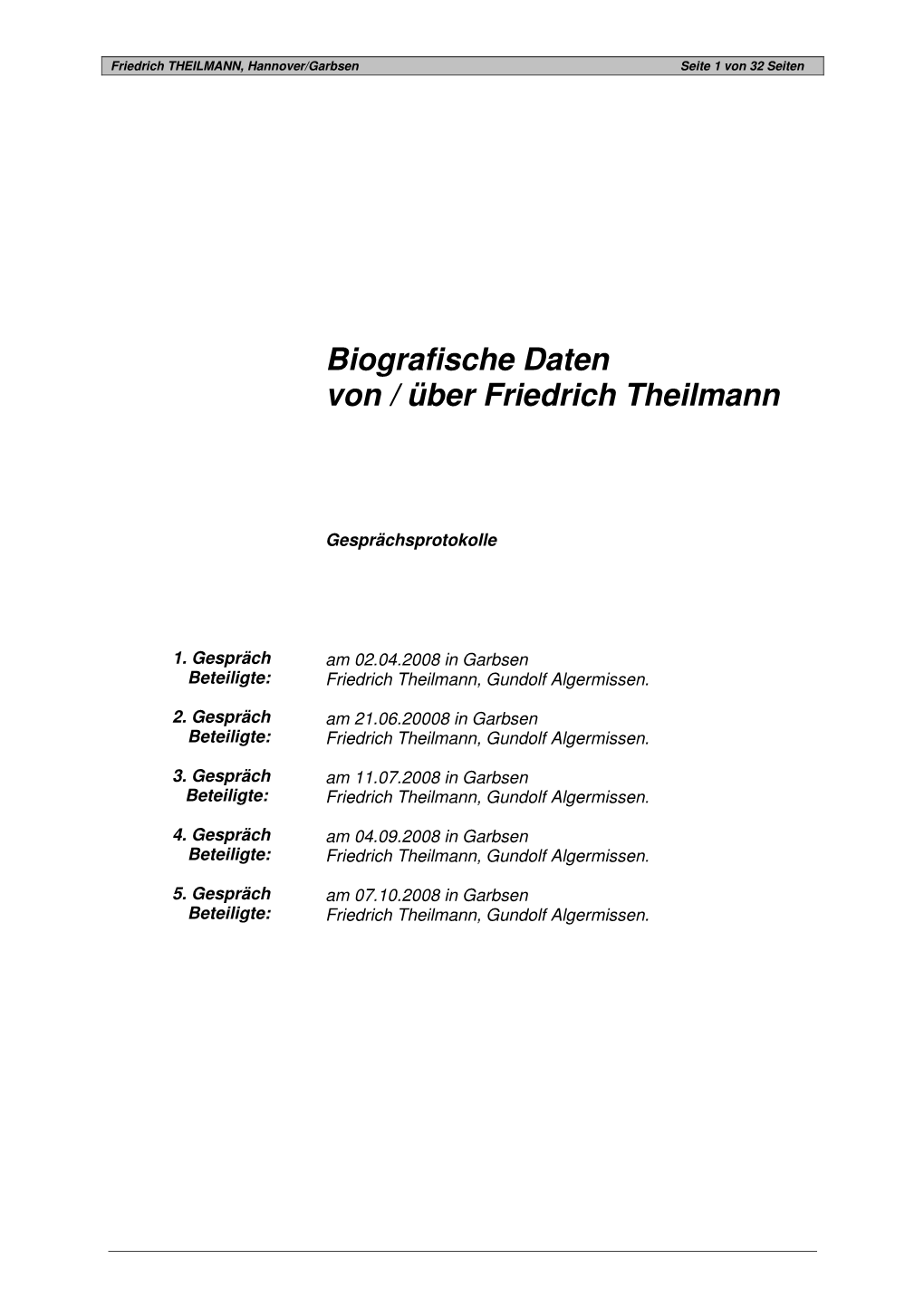 Biografische Daten Von / Über Friedrich Theilmann
