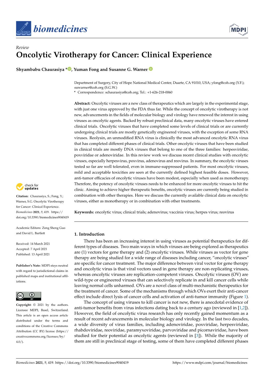 Oncolytic Virotherapy for Cancer: Clinical Experience