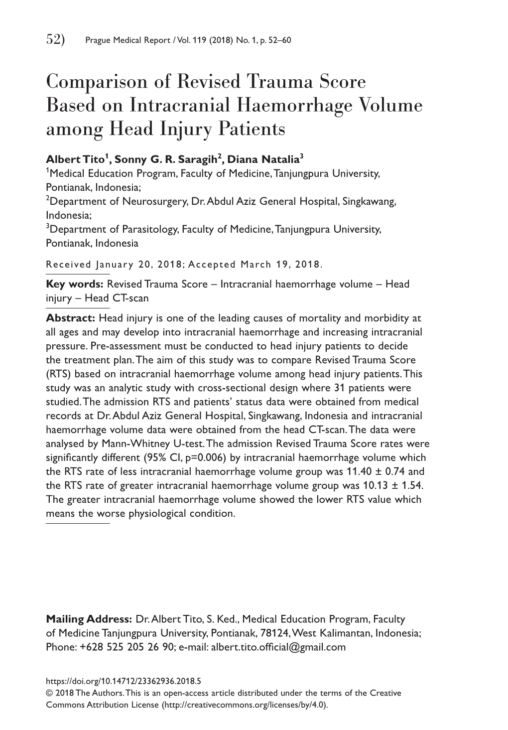 Comparison of Revised Trauma Score Based on Intracranial Haemorrhage Volume Among Head Injury Patients