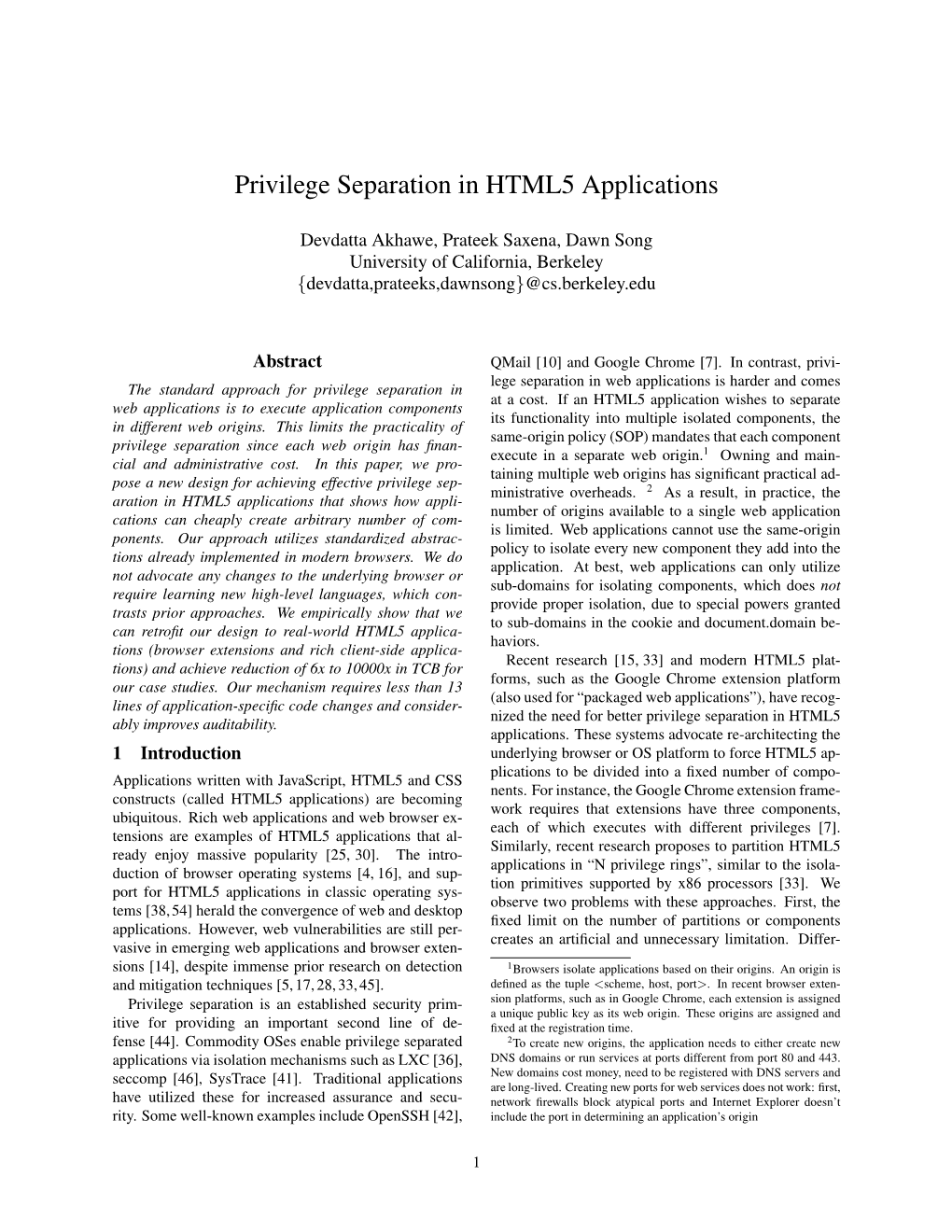 Privilege Separation in HTML5 Applications