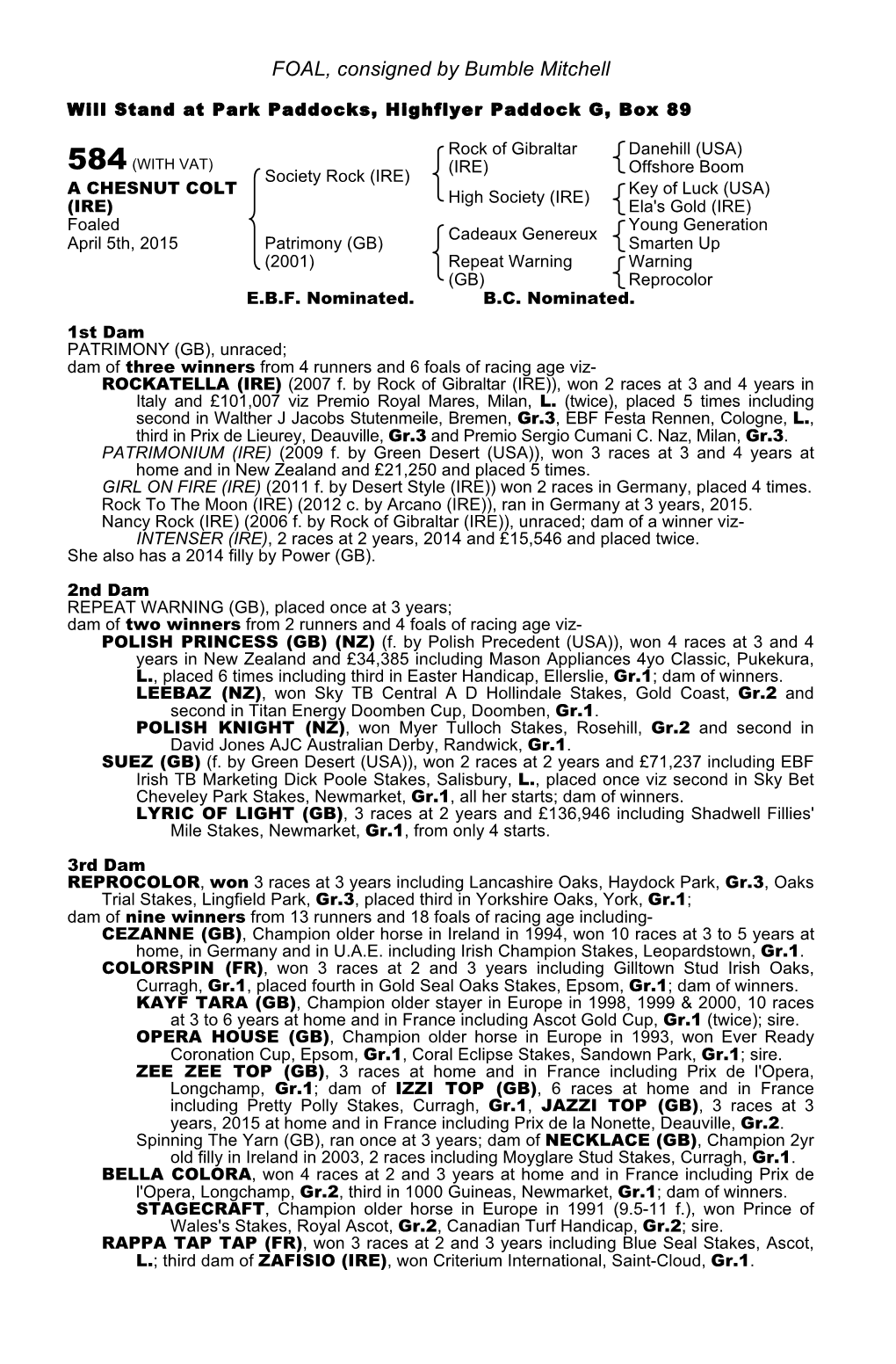 FOAL, Consigned by Bumble Mitchell