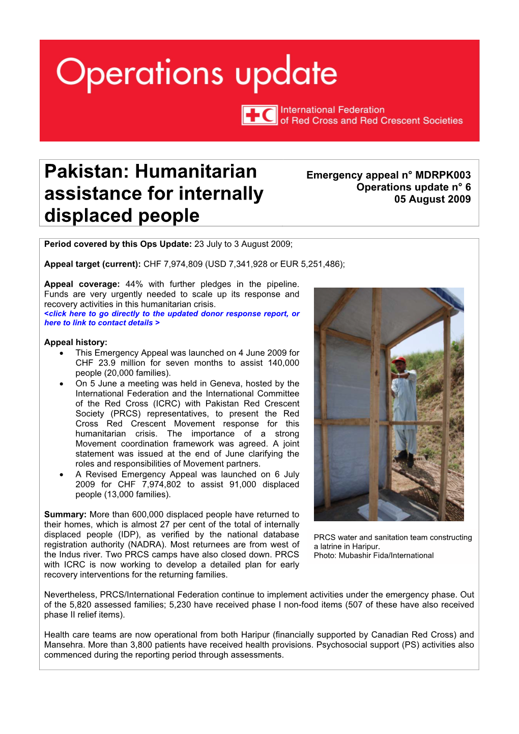 Pakistan: Humanitarian Assistance for Internally Displaced People