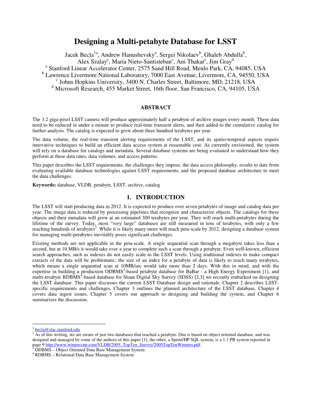 Designing a Multi-Petabyte Database for LSST