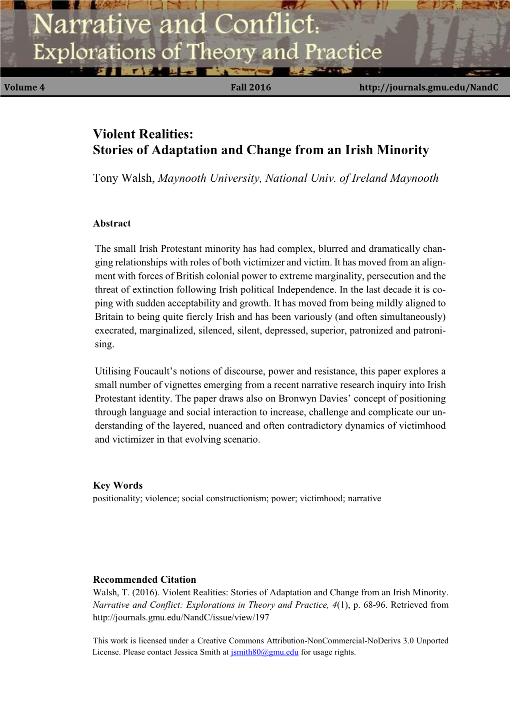 Violent Realities: Stories of Adaptation and Change from an Irish Minority