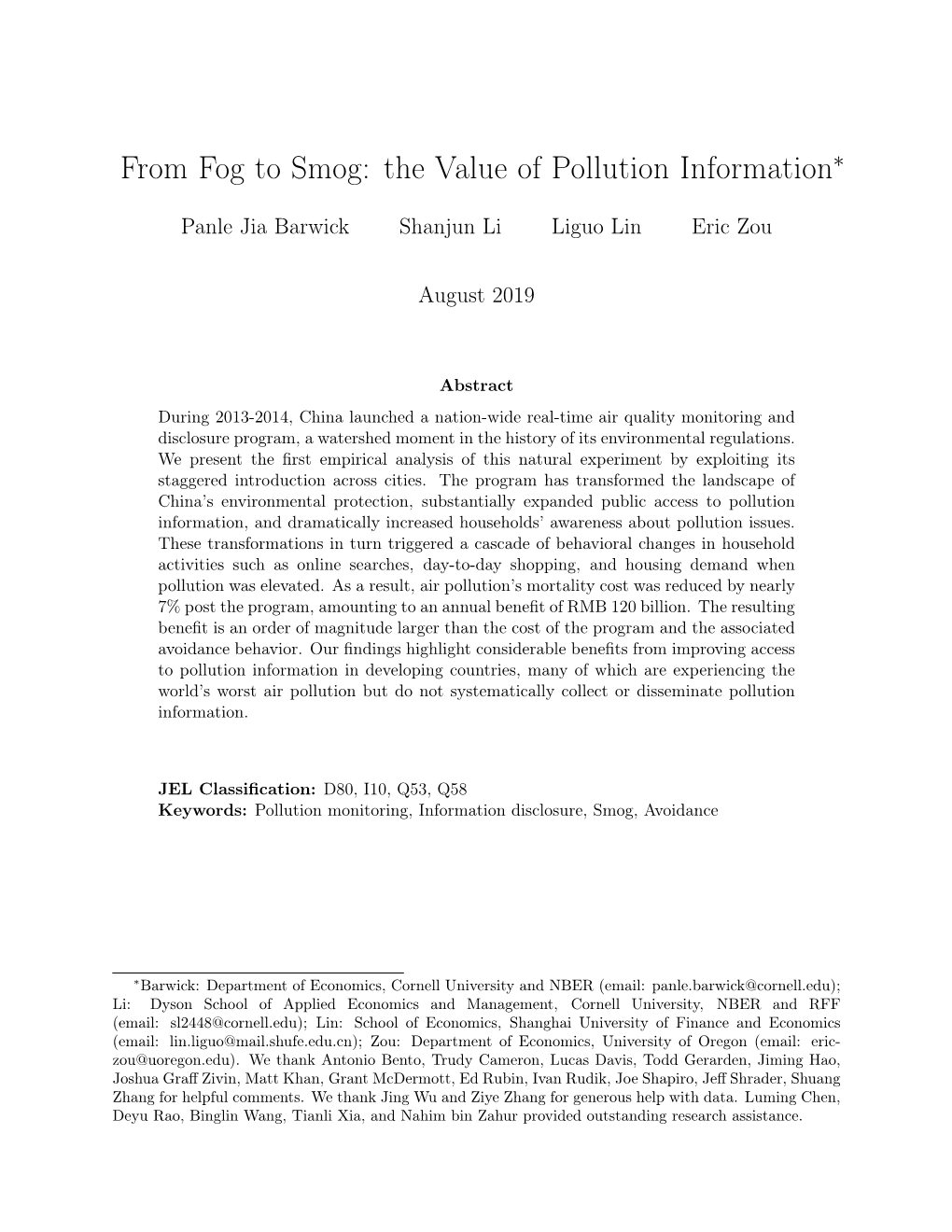 From Fog to Smog: the Value of Pollution Information∗