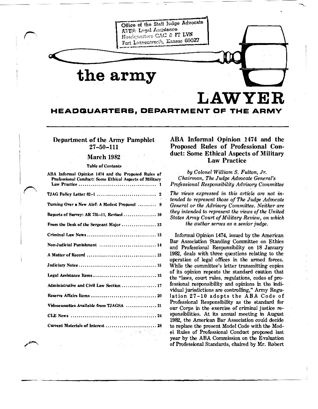 The Army Lawyer (Mar