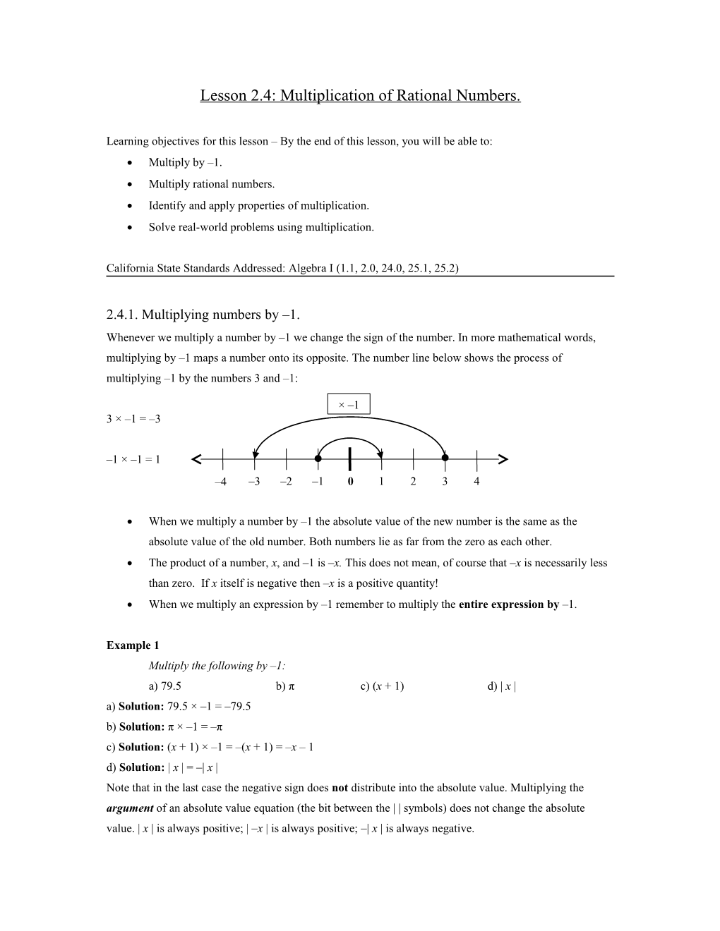 Lesson 2.4:Multiplication of Rational Numbers