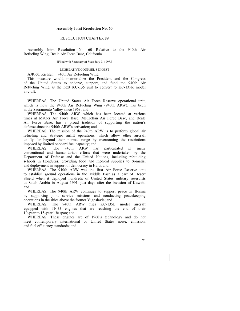 Assembly Joint Resolution No. 60 RESOLUTION CHAPTER 89