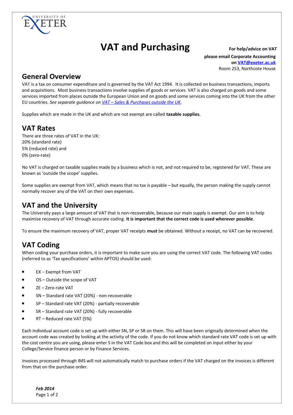 VAT and Purchasing for Help/Advice on VAT