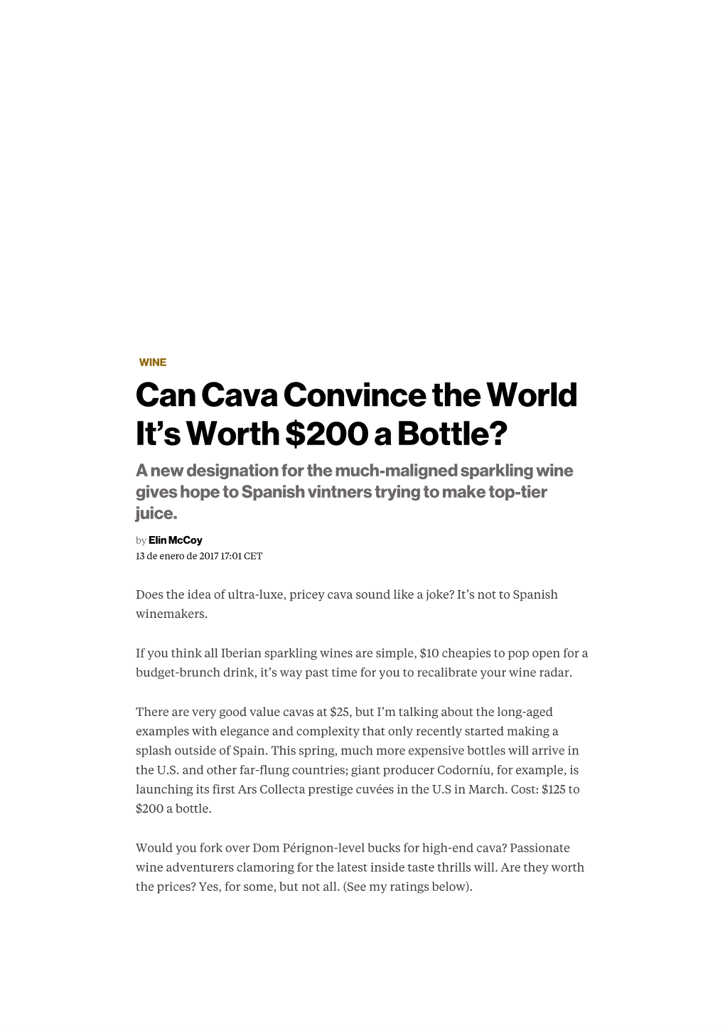 Bloomberg. Elin Mccoy Best Cavas from Spain Are